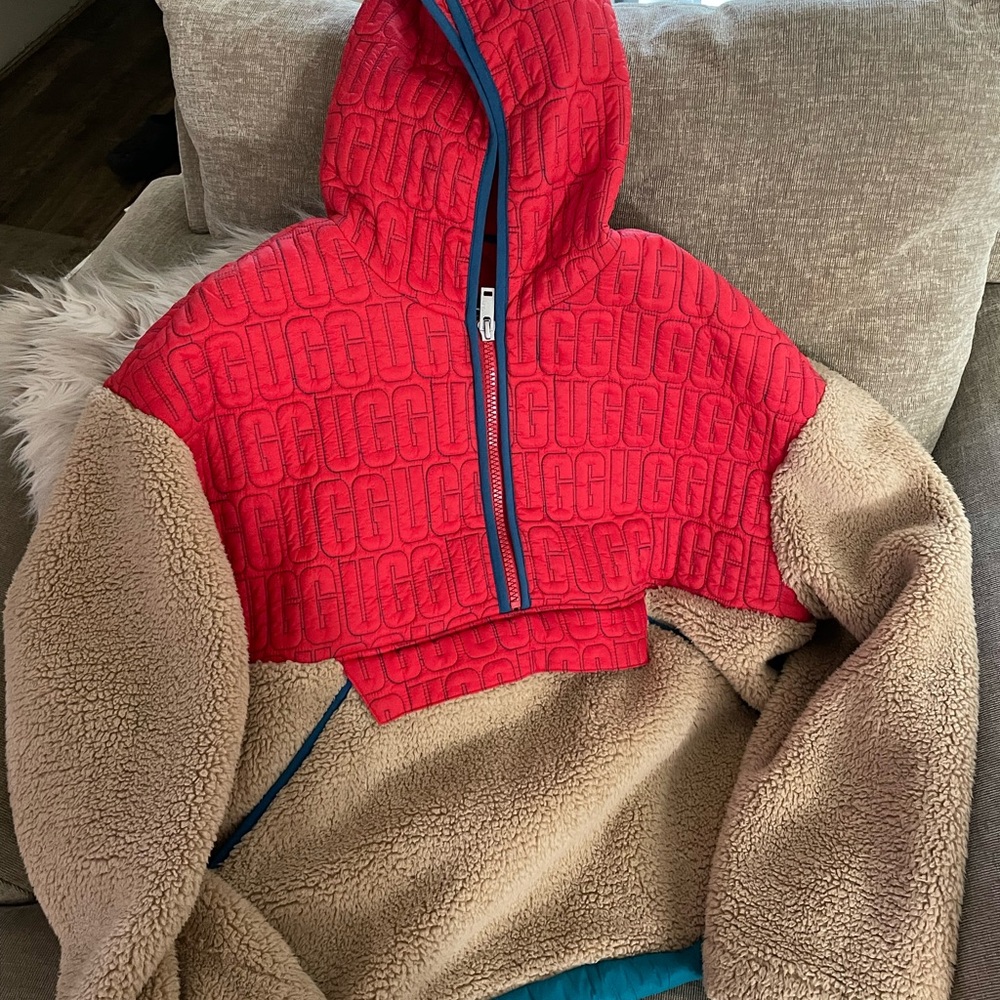 UGG Red and Tan Hooded Sweatshirt